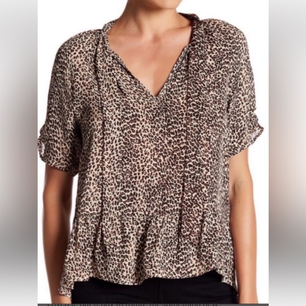 Joie Silk Leopard Print Tie Neck Blouse Size Small